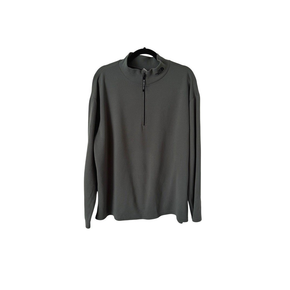 The North Face Men's Olive Green Half-Zip Pullover Sweater Collar Logo Outdoor L